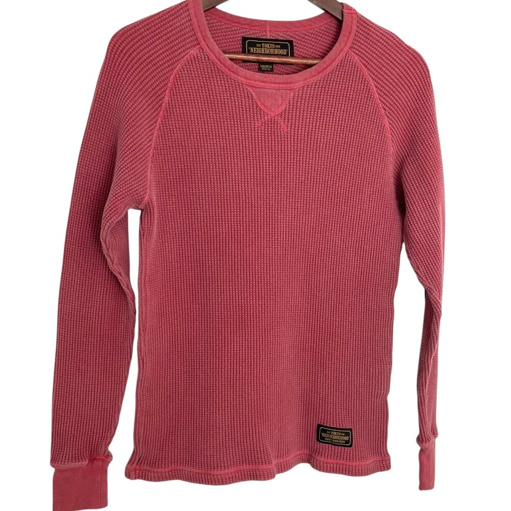 Tokyo Neighborhood Thermal Shirt Medium M Salmon Pink Waffle Knit Long Sleeve